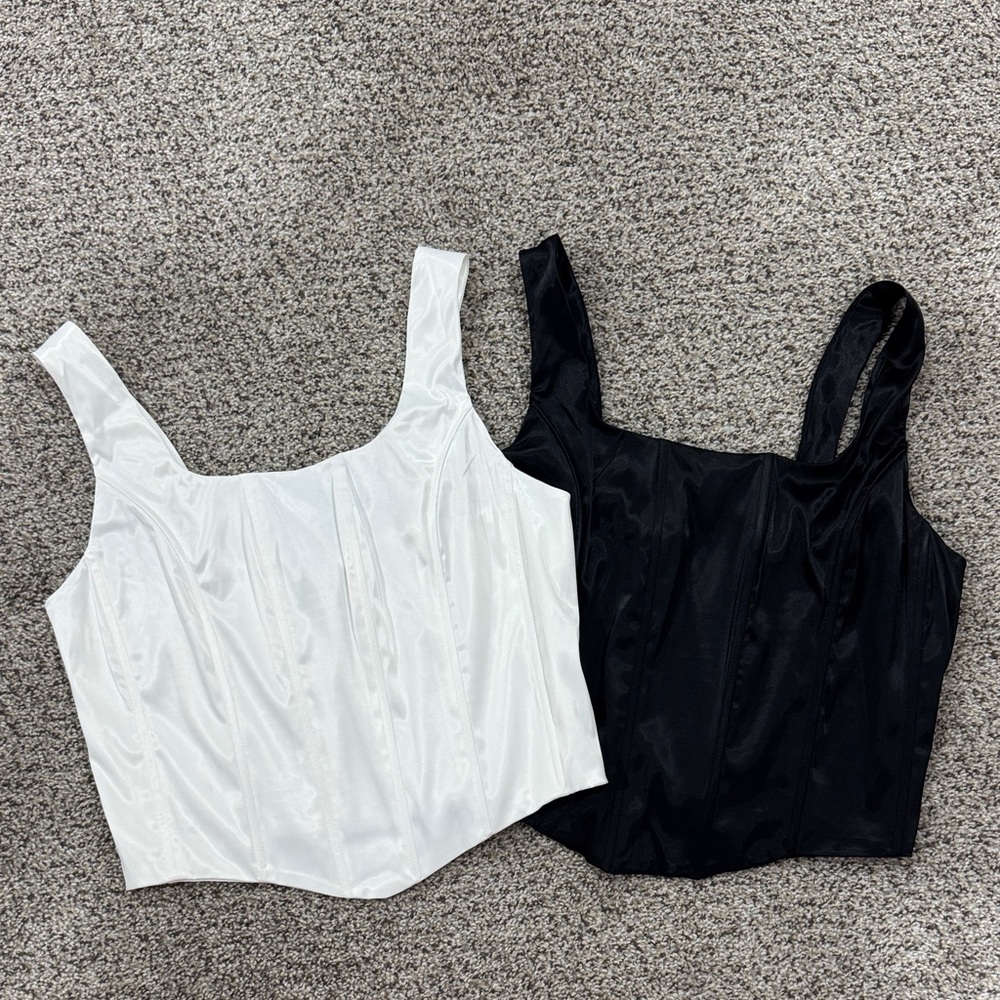 Satin corset Square Neck Crop Tank in White and Black